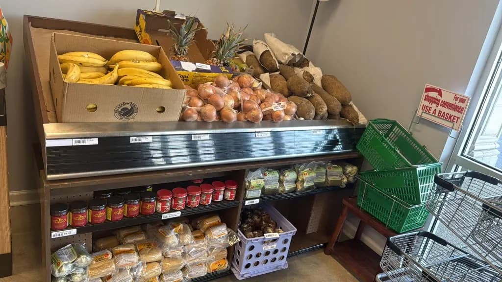 Fresh produce at K&G Market — plantain, yam, pineapple and more
